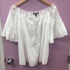 MAXSPORT Top Blouse Ruffle Sleeve Tie New Ivory